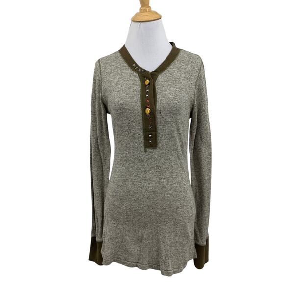 Free People Tops - Free People Shirt Womens L Large Multi Studded Long Sleeve Henley Thermal *READ